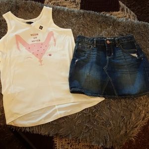 Tank top and jean skirt